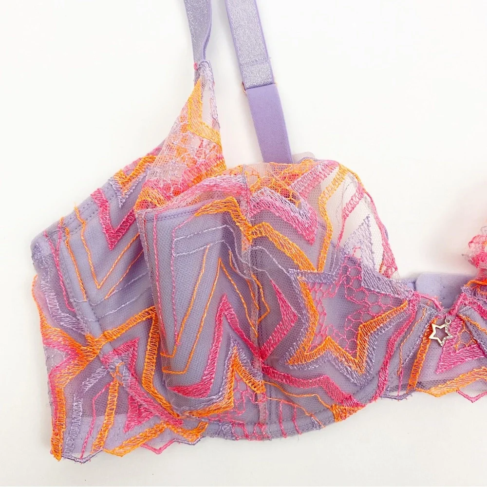 Savage X Fenty Shining Star Embroidered Lace Unlined Demi Bra